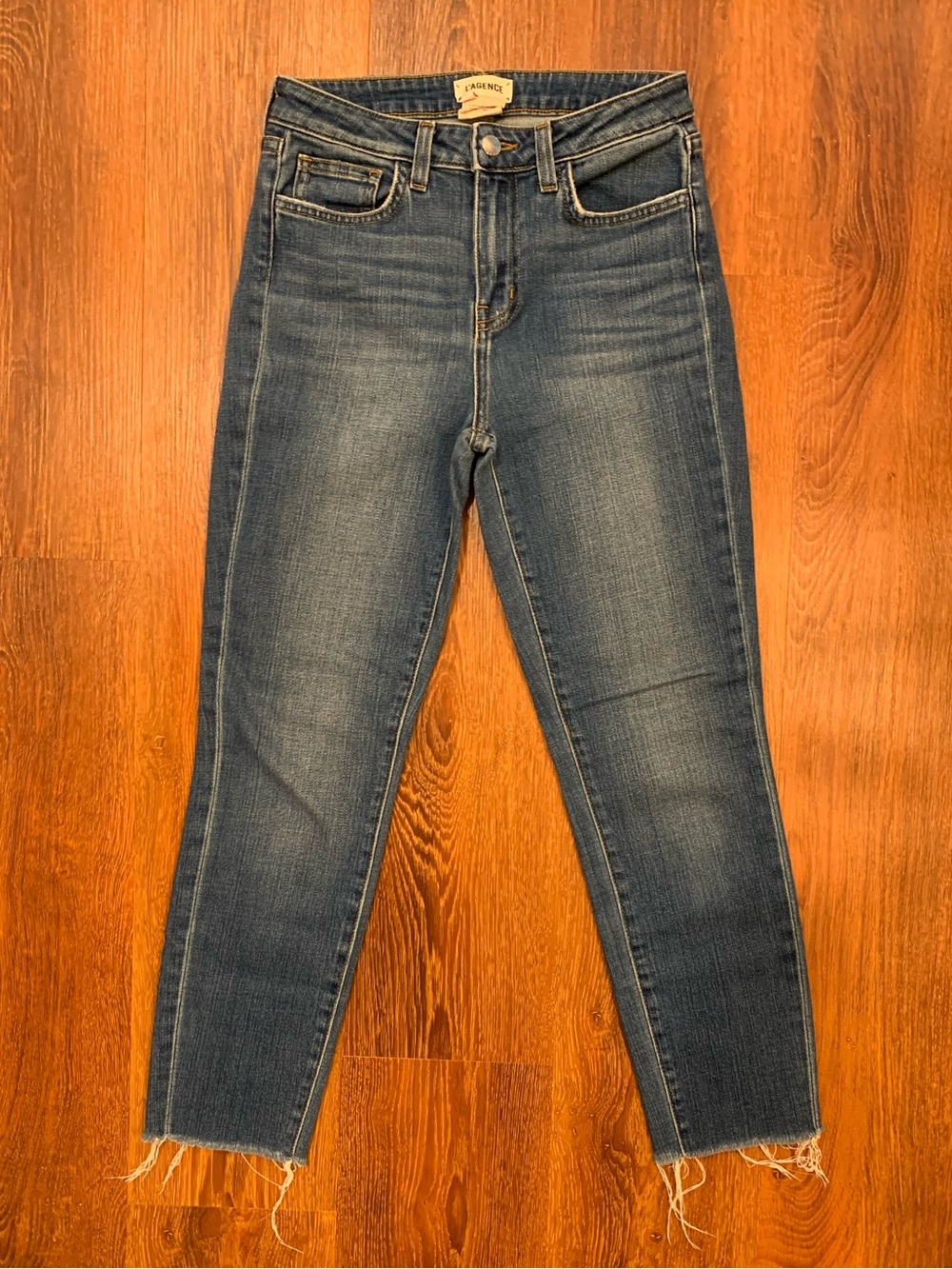 L’AGENCE El Matador Jeans Women’s 26 Rustic Blue Slim Cropped High Rise Raw Hem